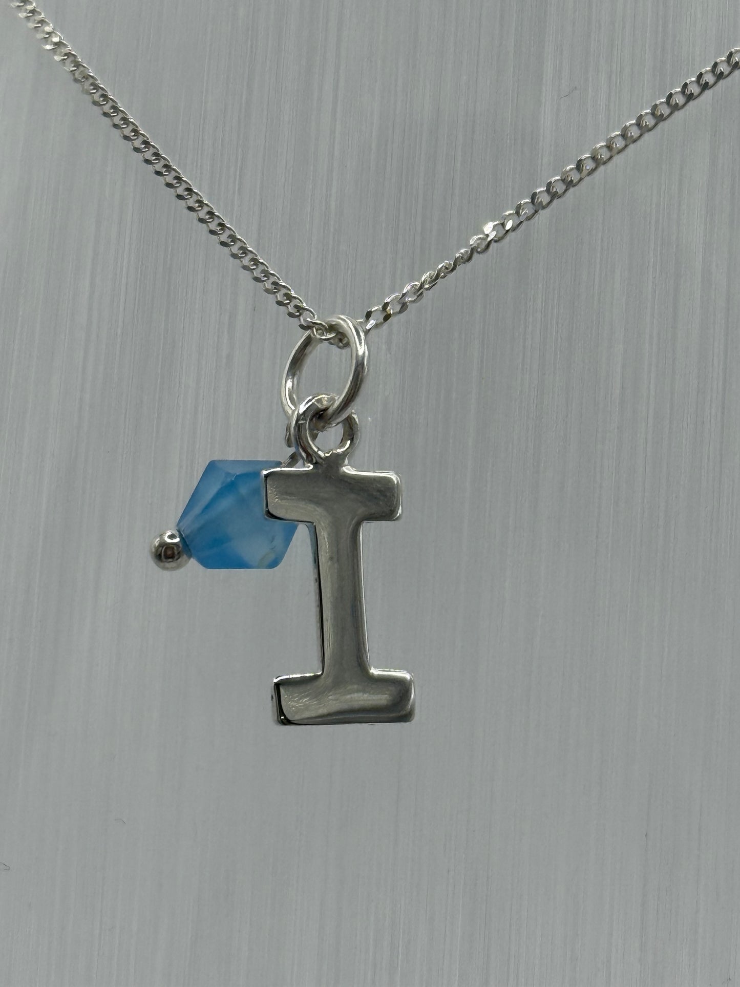 Sterling Silver INITIAL Pendant with Blue Agate