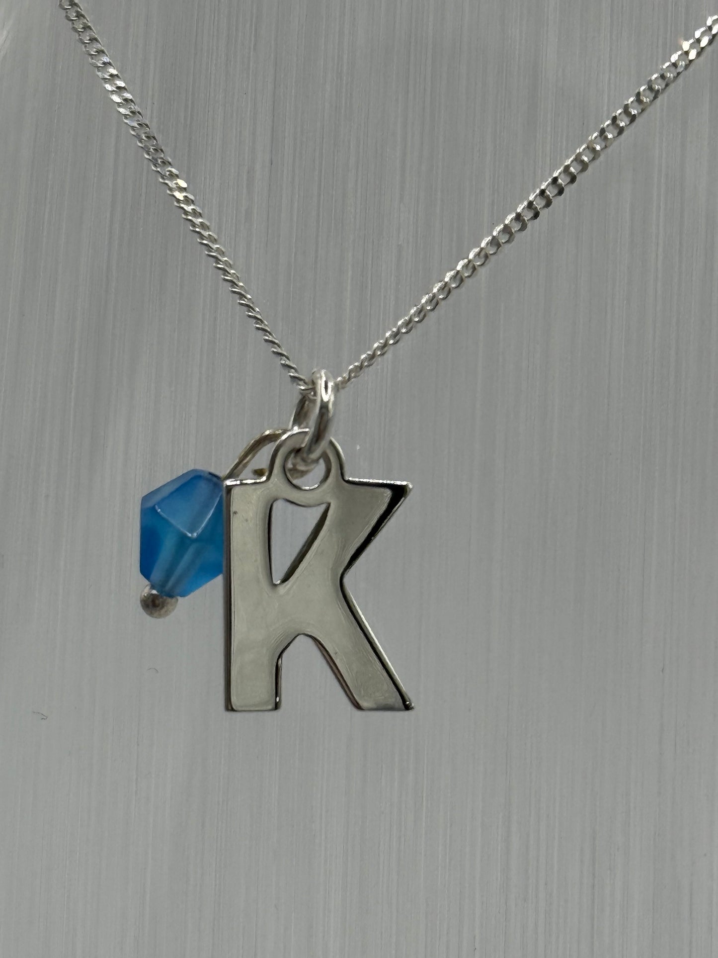 Sterling Silver INITIAL Pendant with Blue Agate