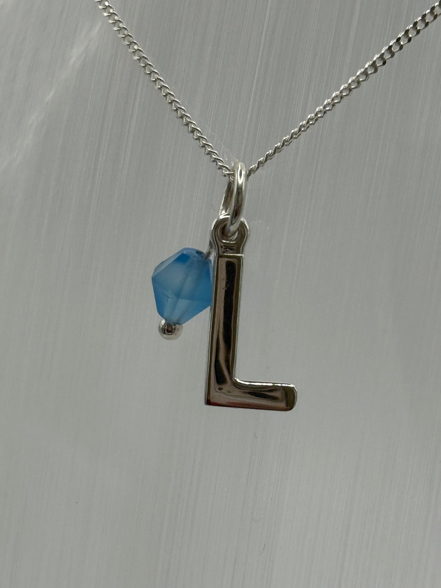 Sterling Silver INITIAL Pendant with Blue Agate