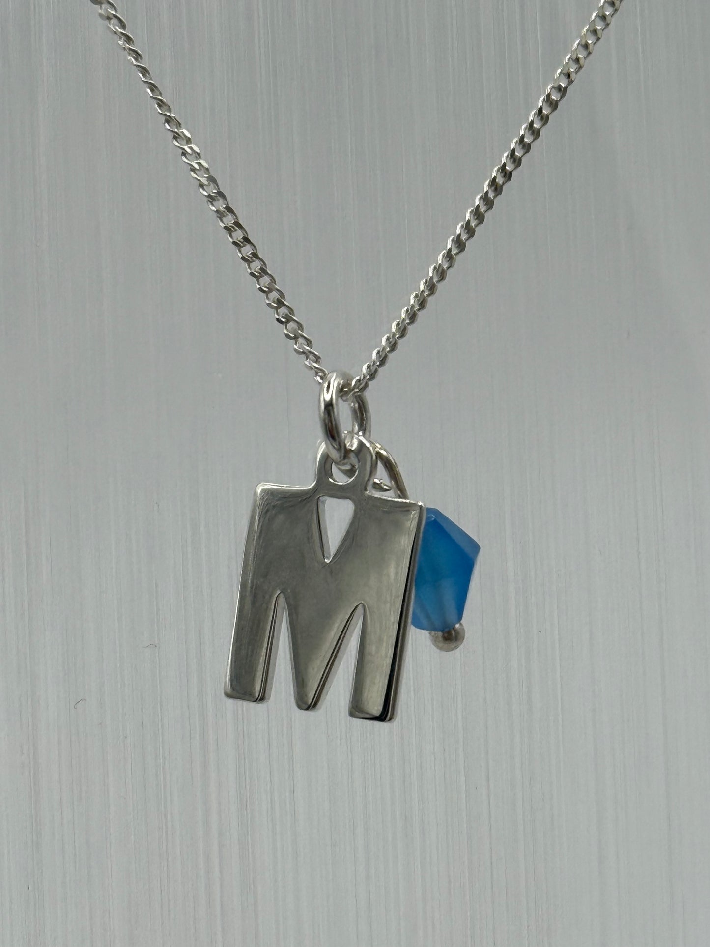 Sterling Silver INITIAL Pendant with Blue Agate