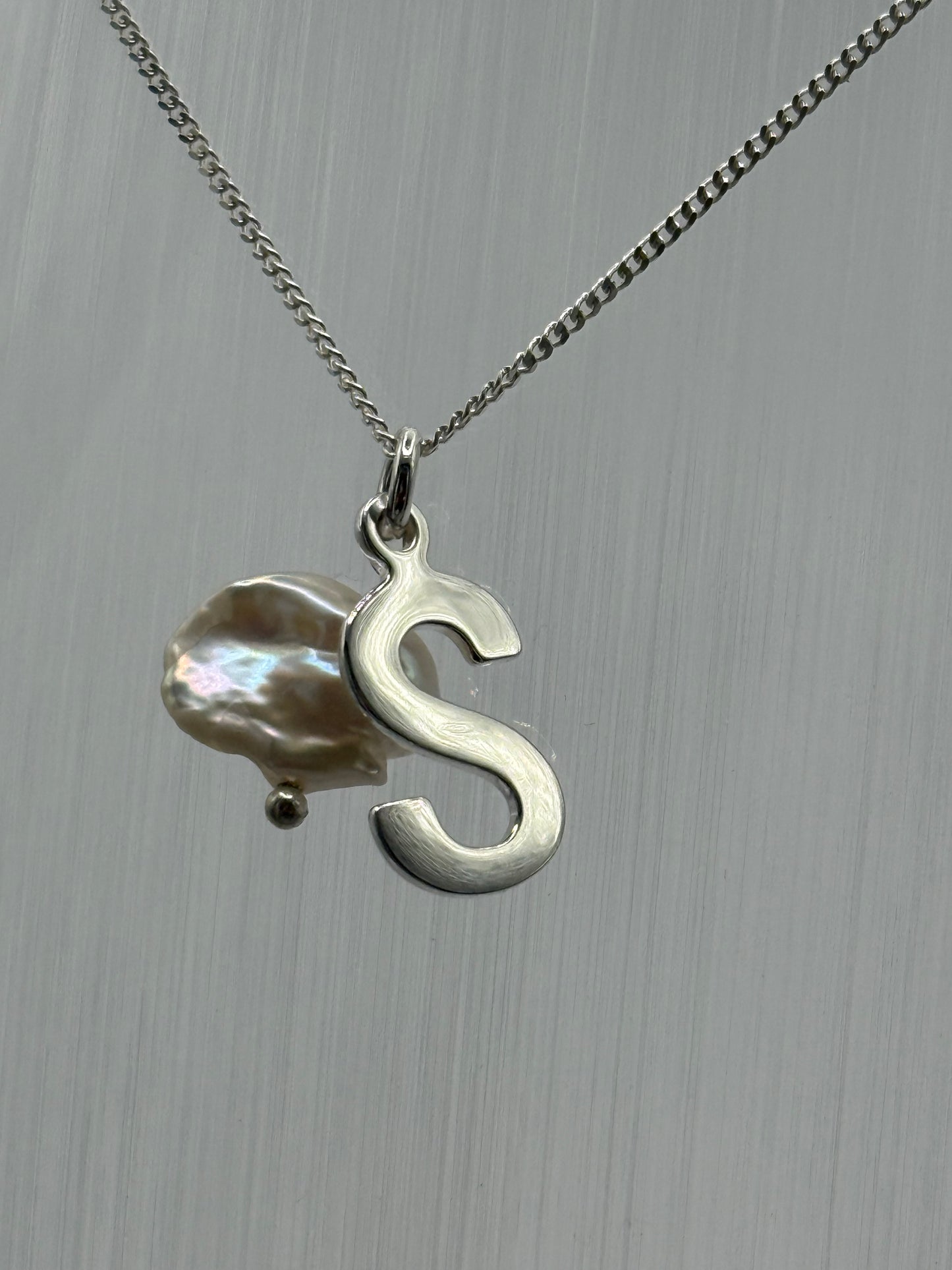 Sterling Silver INITIAL Pendant with Cultured Pearl