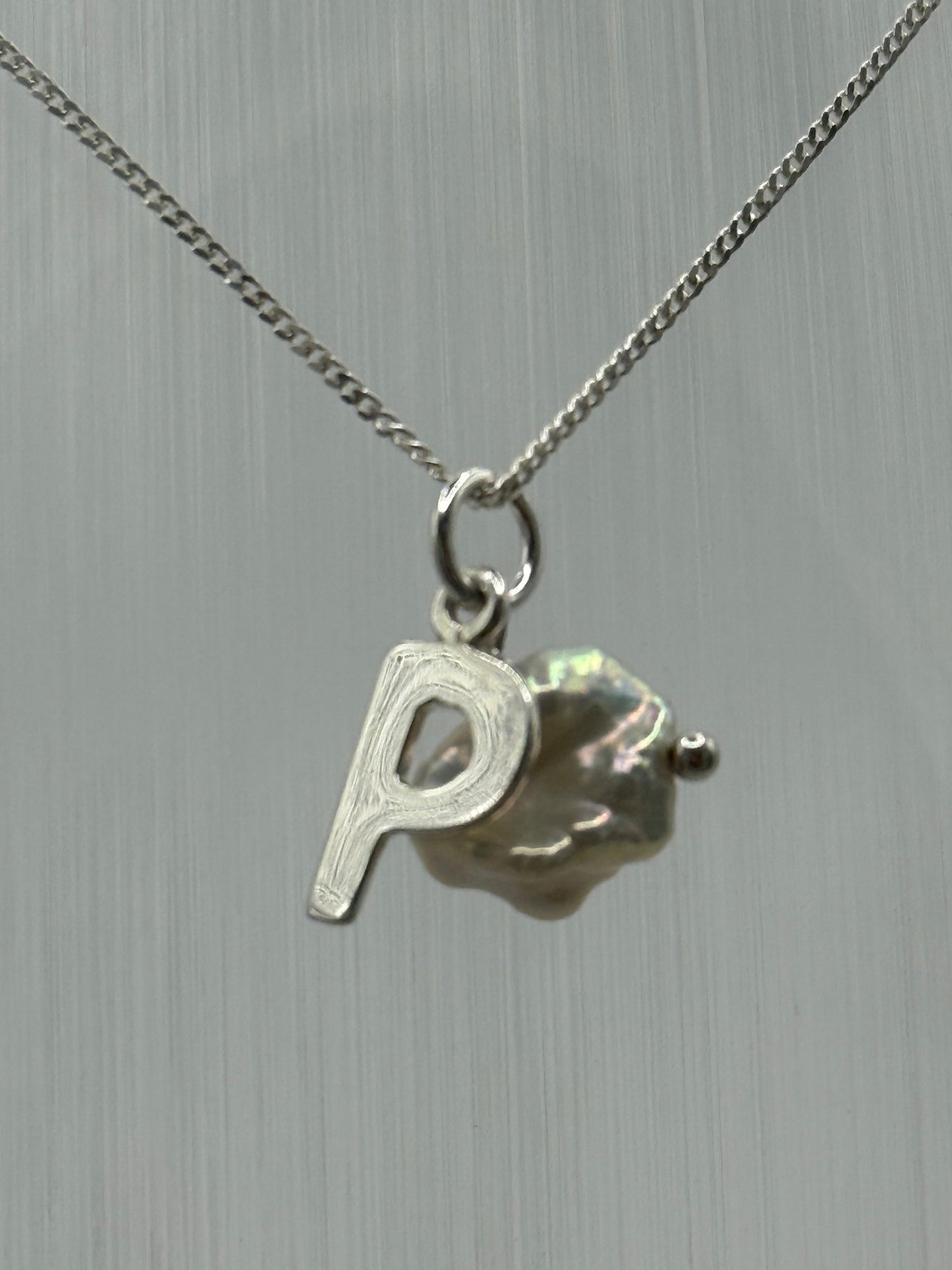 Sterling Silver INITIAL Pendant with Cultured Pearl