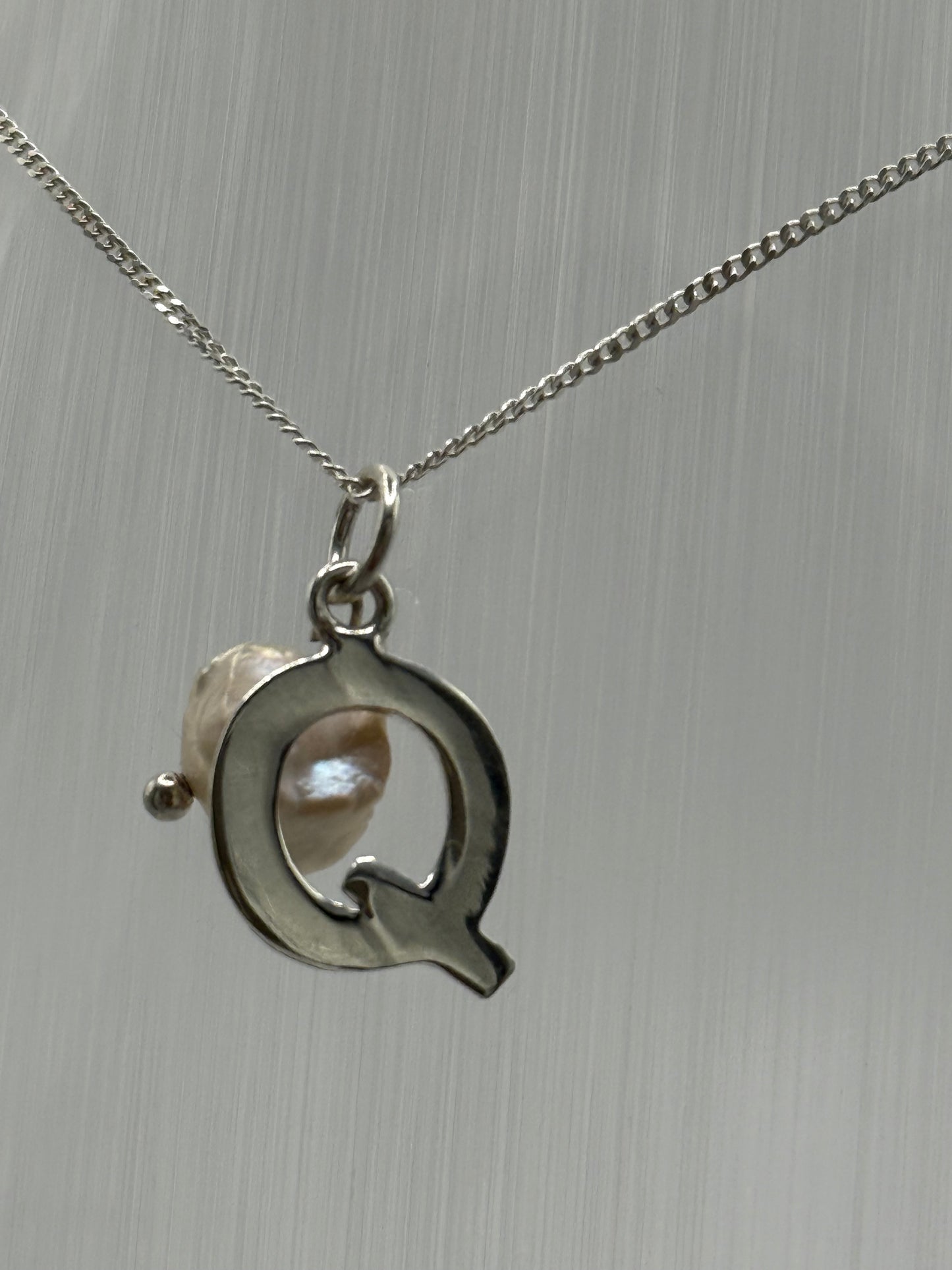 Sterling Silver INITIAL Pendant with Cultured Pearl