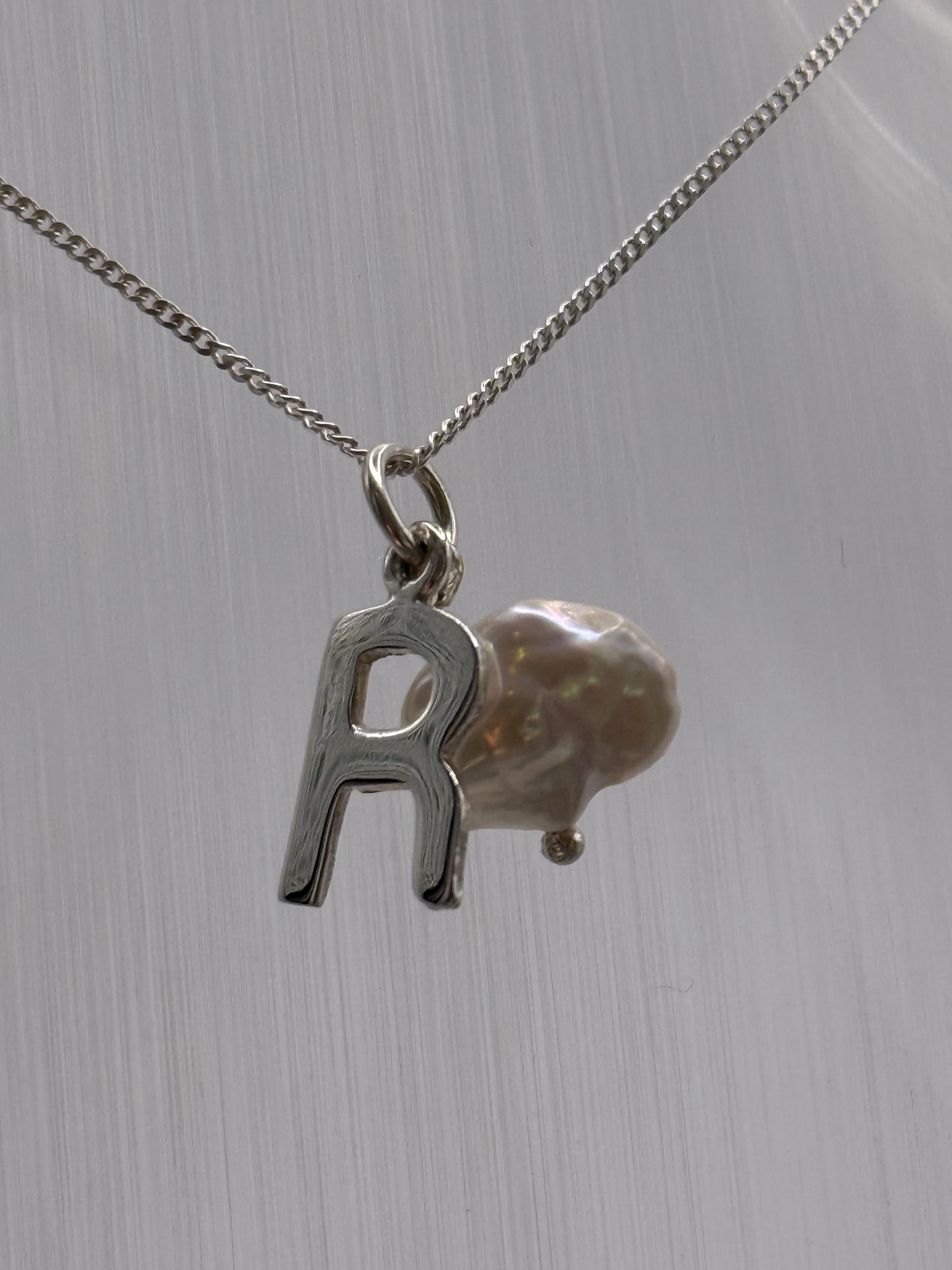 Sterling Silver INITIAL Pendant with Cultured Pearl