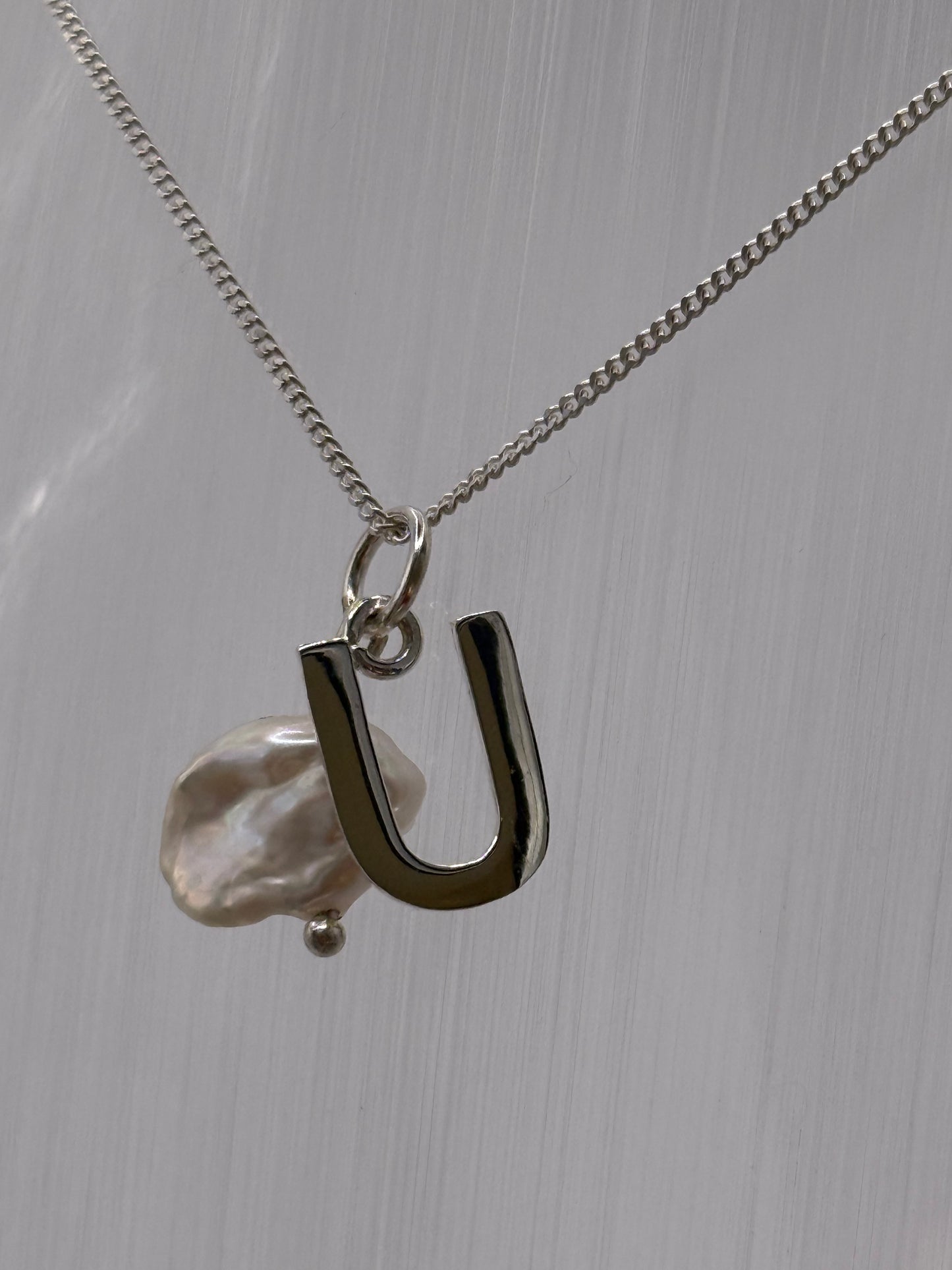 Sterling Silver INITIAL Pendant with Cultured Pearl