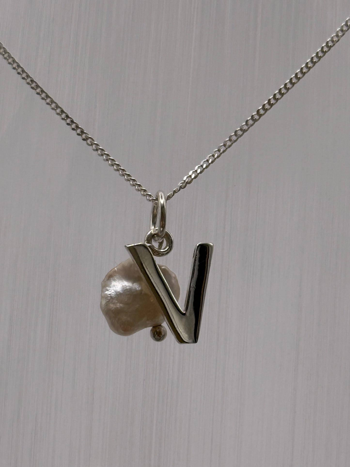 Sterling Silver INITIAL Pendant with Cultured Pearl