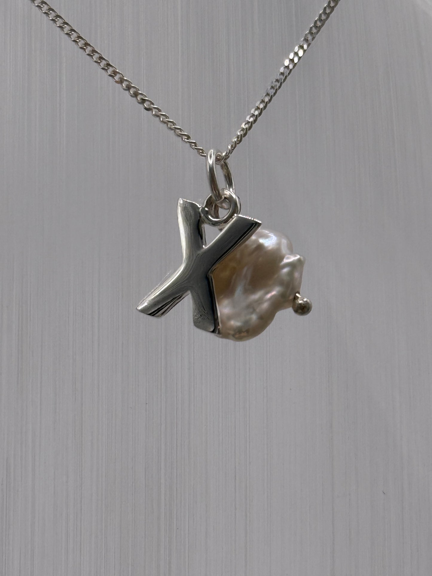 Sterling Silver INITIAL Pendant with Cultured Pearl