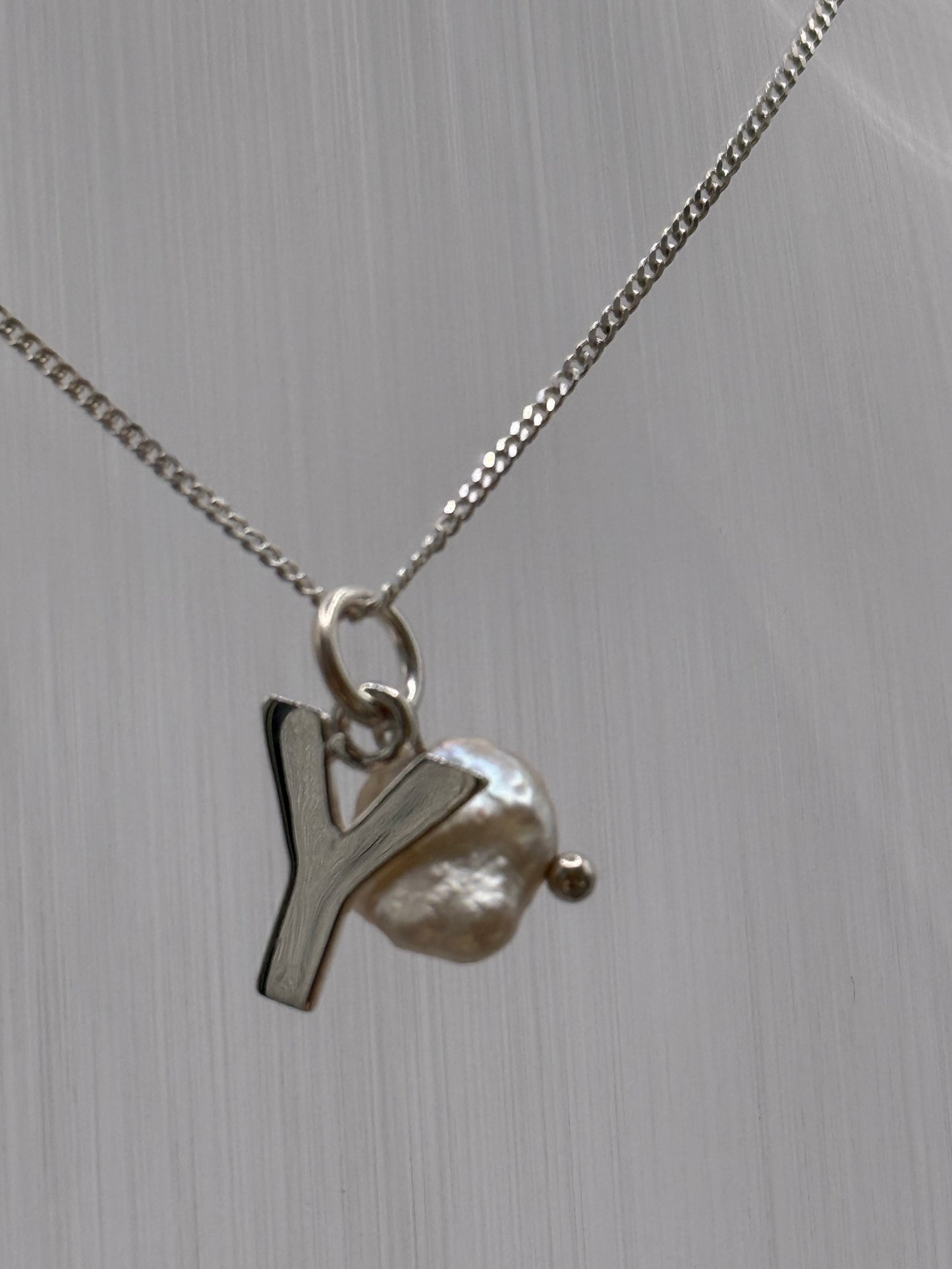 Sterling Silver INITIAL Pendant with Cultured Pearl